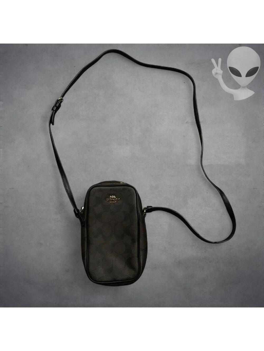 Coach Eva Phone Crossbody Signature Canvas Brown Black